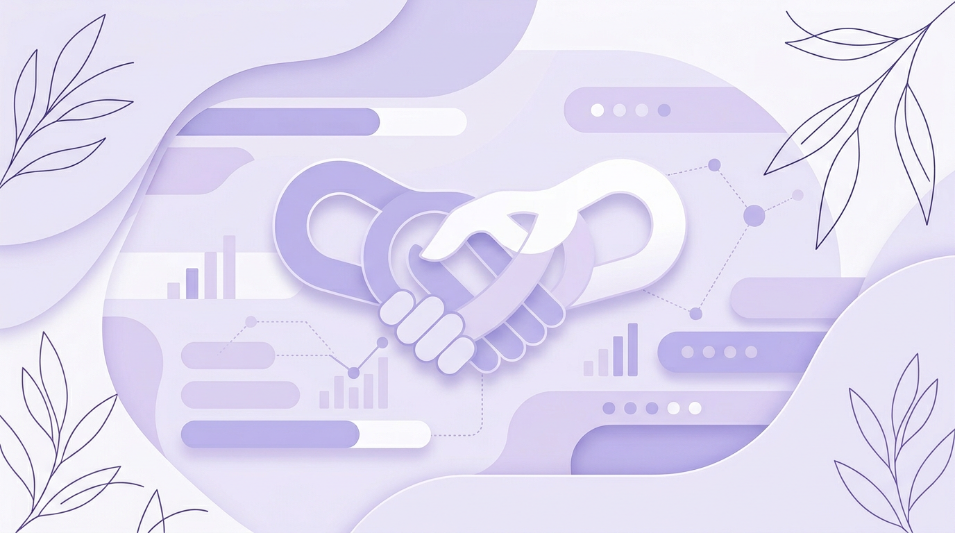 Trust and partnership illustration, lavender tones